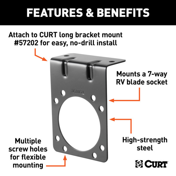 CURT Connector Mounting Bracket for 7-Way RV Blade (Black, Packaged) Trailer Wire Connector Mounting Bracket