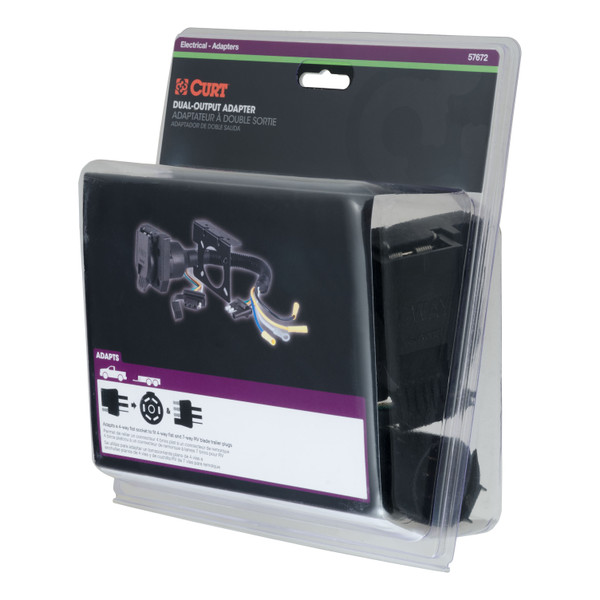 CURT Dual-Output Electrical Adapter (Adds 7-Way RV Blade to 4-Way Flat) Trailer Wiring Adapter Connector