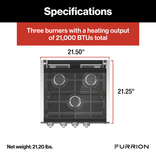 Furrion 3-Burner Gas RV Cooktop with Glass Cover - 20" Black, Rocker Switch #FGHWCLDA-BL
