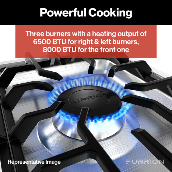 Furrion 3-Burner Gas RV Cooktop with Glass Cover - 20" Black, Rocker Switch #FGHWCLDA-BL