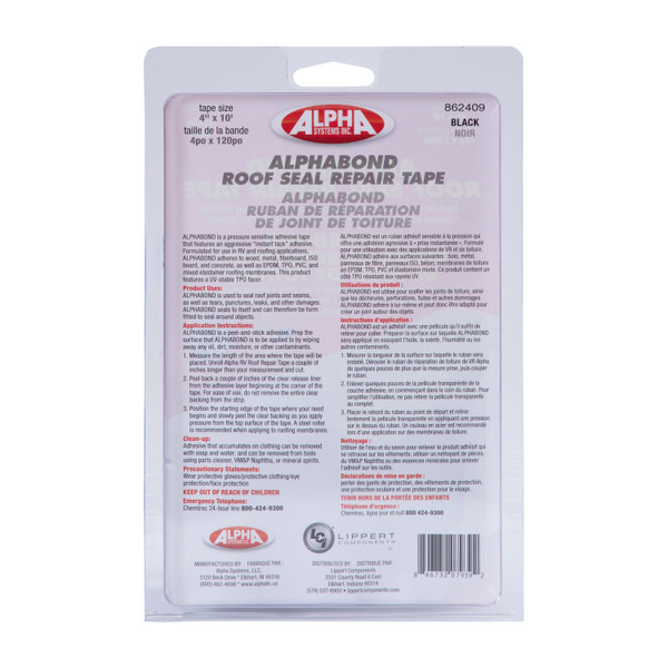 Alpha Systems ALPHABOND TPO Tape 4" x 10' Repair Tape, Black