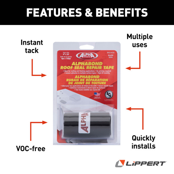 Alpha Systems ALPHABOND TPO Tape 4" x 10' Repair Tape, Black