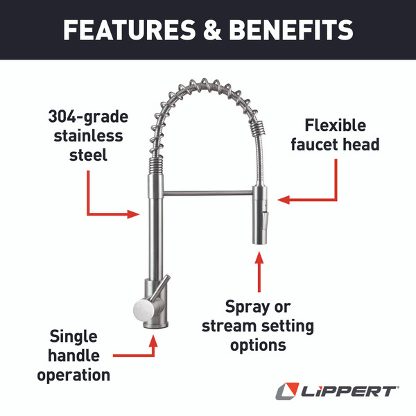 Lippert Flow Max Coiled Kitchen Faucet - Stainless Steel #719323