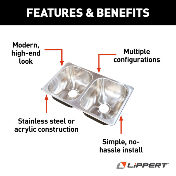 LIPPERT Double Drawn Sink; 27" x 16" x 7" (Stainless Steel)