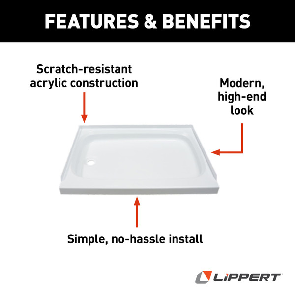 Lippert RV Shower Pan with Left Drain - 24" x 32" White #210369