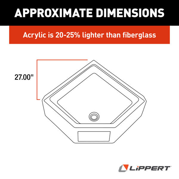 Lippert Corner RV Shower Pan with Center Drain - 27" x 27" Parchment #298087