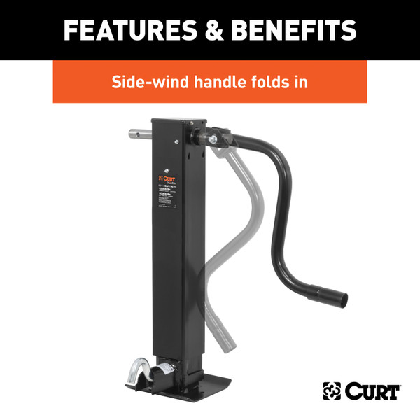 8x CURT Direct-Weld Square Jack with Side Handle (12,000 lbs, 12-1/2" Travel) Trailer Jack