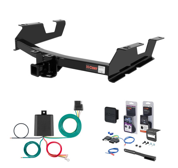 2011 - 2014 Chevrolet Silverado 2500 HD 8' bed, excluding factory receiver, Tommy Gate lift or cab & chassis Curt 2" Class 3 Trailer Tow Hitch + 5-Flat Wiring Kit Tow Boat/Utility Trailer with Surge Brakes 13061 - CURT