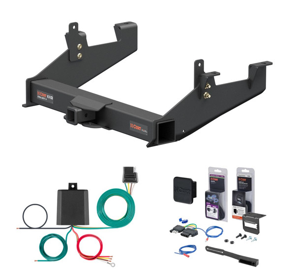 2020 - 2026 GMC Sierra 2500 HD 6' bed, excluding factory receiver, Tommy Gate lift or cab & chassis Curt 2" Class 5 Trailer Tow Hitch + 5-Flat Wiring Kit Tow Boat/Utility Trailer with Surge Brakes 15007 - CURT