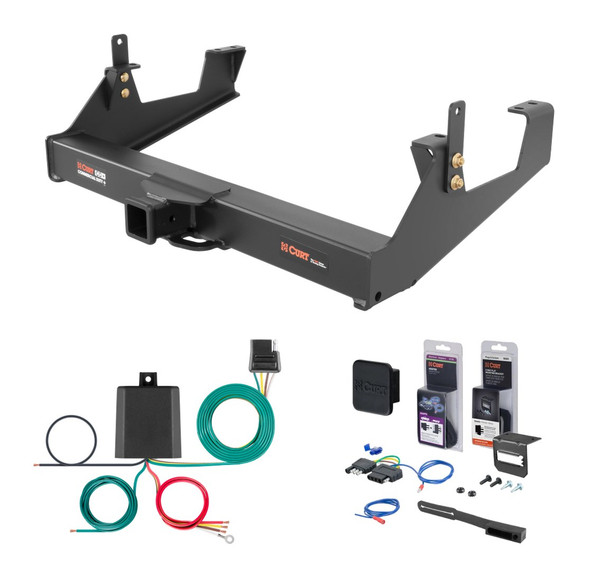 2011 - 2019 Chevrolet Silverado 3500 HD 6' bed, excluding factory receiver, Tommy Gate lift or cab & chassis Curt 2-1/2" Class 5 Trailer Tow Hitch + 5-Flat Wiring Kit Tow Boat/Utility Trailer with Surge Brakes 15860 - CURT
