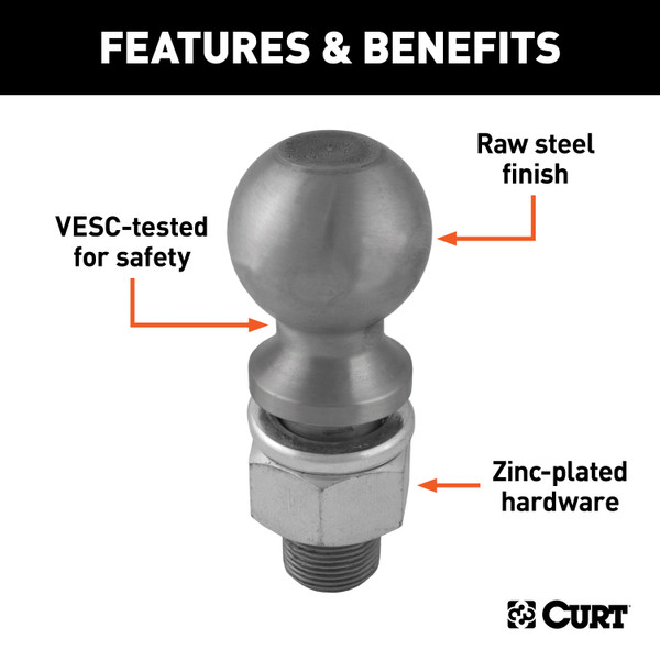 CURT 2-5/16" Trailer Ball (1-1/4" x 2-5/8" Shank, 25,000 lbs., Raw Steel) Trailer Hitch Ball