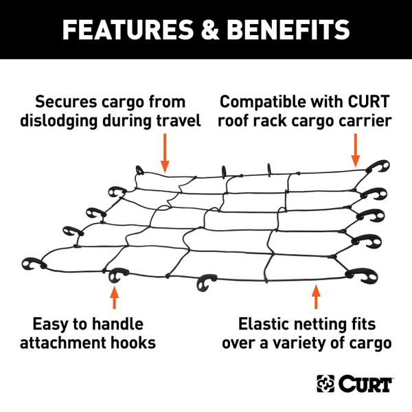 CURT 44" x 38" Elastic Cargo Net for Roof Basket Roof Rack