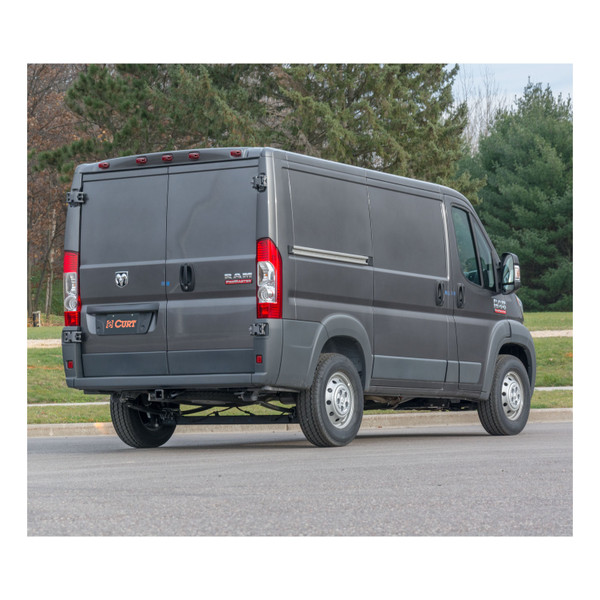 2022 - 2026 RAM ProMaster 1500 Excluding remote proximity keyless entry Curt 2" Class 3 Trailer Tow Hitch + 5-Flat Wiring Kit Tow Boat/Utility Trailer with Surge Brakes 13295