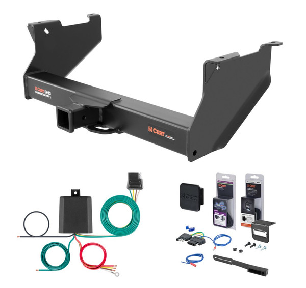 2016 - 2024 RAM 3500 6' bed, with or without factory receiver Curt 2-1/2" Class 5 Trailer Tow Hitch + 5-Flat Wiring Kit Tow Boat/Utility Trailer with Surge Brakes 15801 - CURT