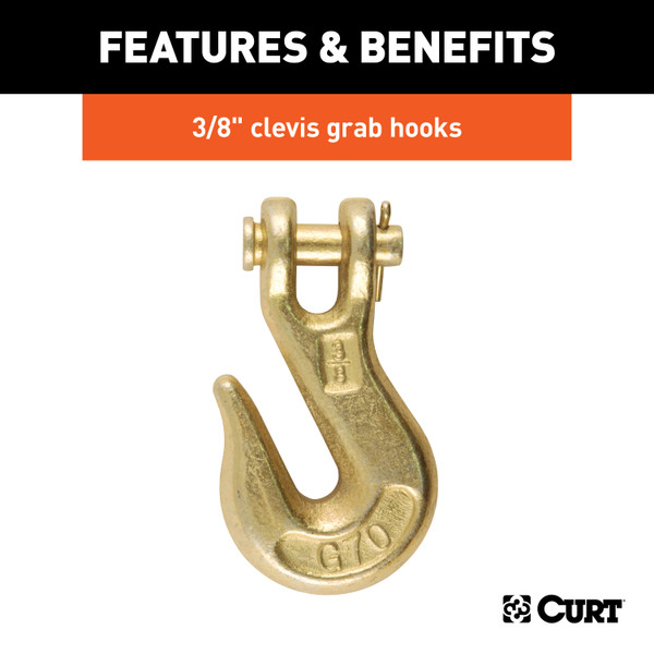 CURT 14' Transport Binder Safety Chain with 2 Clevis Hooks (26,400 lbs, Yellow Zinc) Trailer Hitch