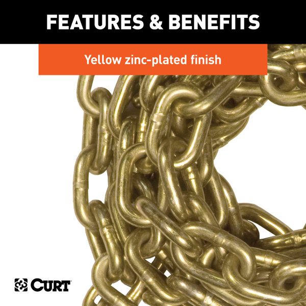 CURT 14' Transport Binder Safety Chain with 2 Clevis Hooks (26,400 lbs, Yellow Zinc) Trailer Hitch