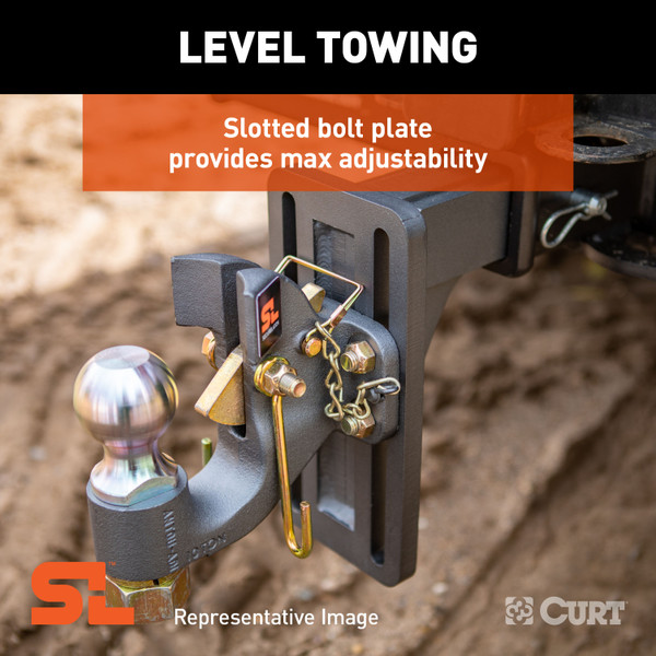 CURT SecureLatch Adjustable Pintle Mount (2-1/2" Shank, 20,000 lbs.) Trailer Hitch Pintle Hook Mount