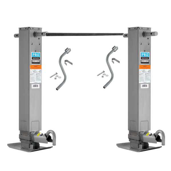 Pro Series Tandem 12,000 lbs. Square Trailer Jack 12.5" Lift Drop Leg Spring Return Pin on Side w/ Crank & Cross Shaft Tube - Pro Series