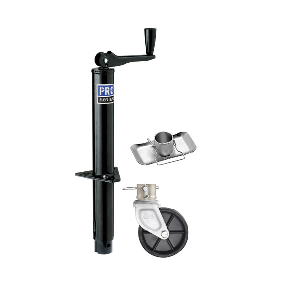 Pro Series Round 2,000 lbs. A-Frame Trailer Jack Topwind 14" Lift w/ 6" Poly Caster Wheel & 2" Zinc Footplate Combo - Pro Series