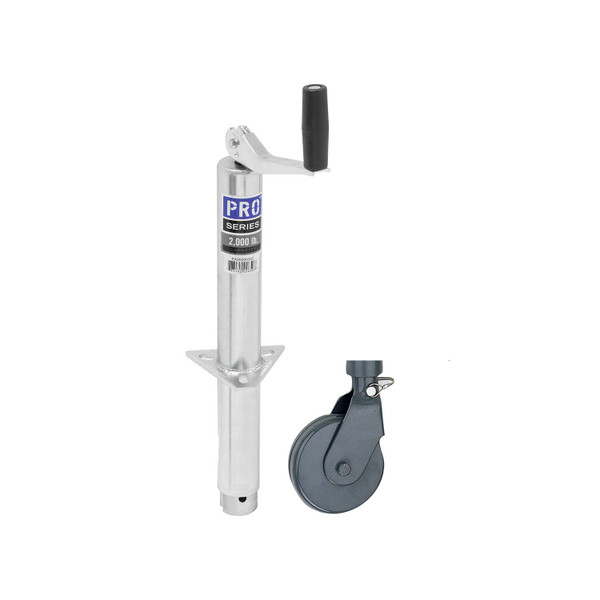 Pro Series Round 2,000 lbs. A-Frame Trailer Jack Topwind 14" Lift Zinc w/ 6" Steel Caster Wheel - Pro Series