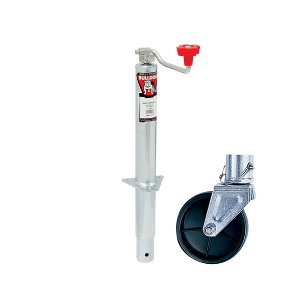 Bulldog Round 2,000 lbs. A-Frame Trailer Jack Topwind 15" Lift Zinc w/ 6" Caster Wheel - Bulldog