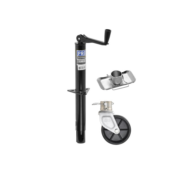 Pro Series Round 5,000 lbs. A-Frame Trailer Jack Topwind 15" Lift w/ 2" Footplate Stand & 6" Plastic Caster Wheel - Pro Series