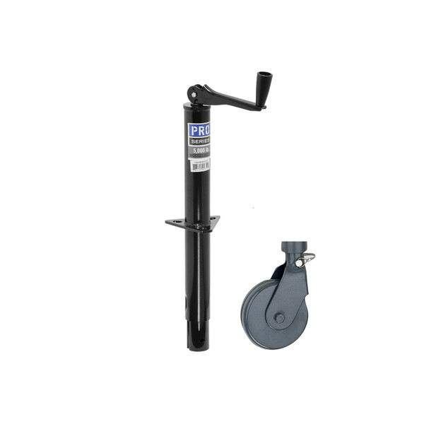 Pro Series Round 5,000 lbs. A-Frame Trailer Jack Topwind 15" Lift w/ 6" Steel Caster Wheel - Pro Series