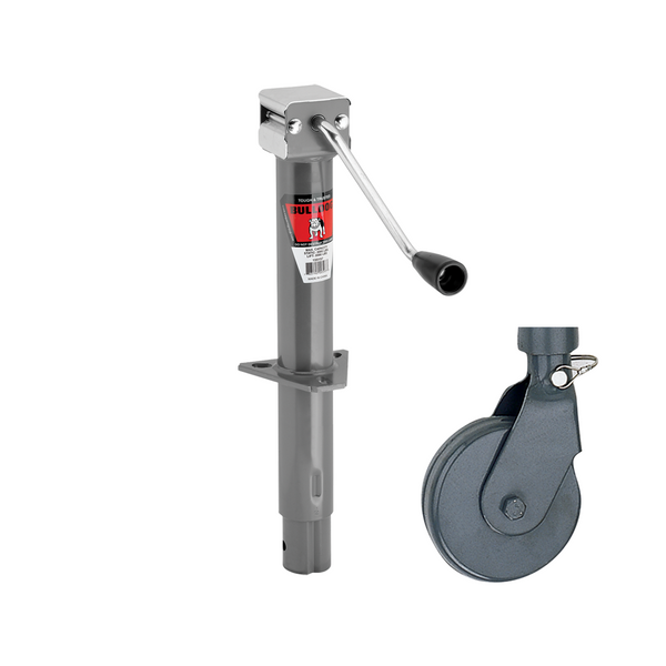 Bulldog 2,000 lbs. Round A-Frame Trailer Jack Sidewind 13" Lift w/ External gear box w/ Steel Footplate - Bulldog