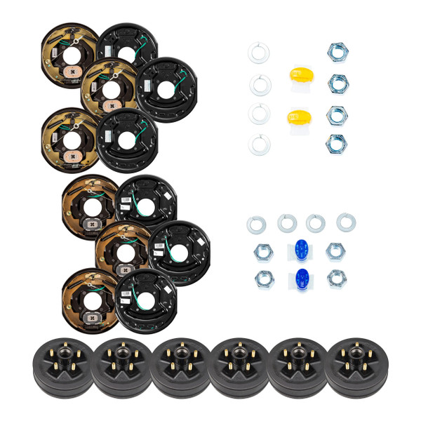 Lippert 10" 3,500 lb RV Brake Kit  6 Trailer Brake Hubs (5 on 4.5", 1/2" Stud) with 3 Left & 3 Right Forward Self-Adjusting Brakes (10" x 2.25") LIPKITD6JC0 - Lippert