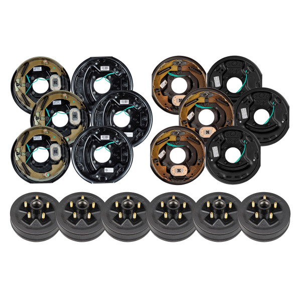 Lippert 3,500 lb 10" RV Electric Brake Kit  6 Brake Drum Hubs (5 on 4.5", 1/2" Studs) with 3 Left & 3 Right Electric Trailer Brake Assemblies (10" x 2.25") LIPKITCH3F0 - Lippert