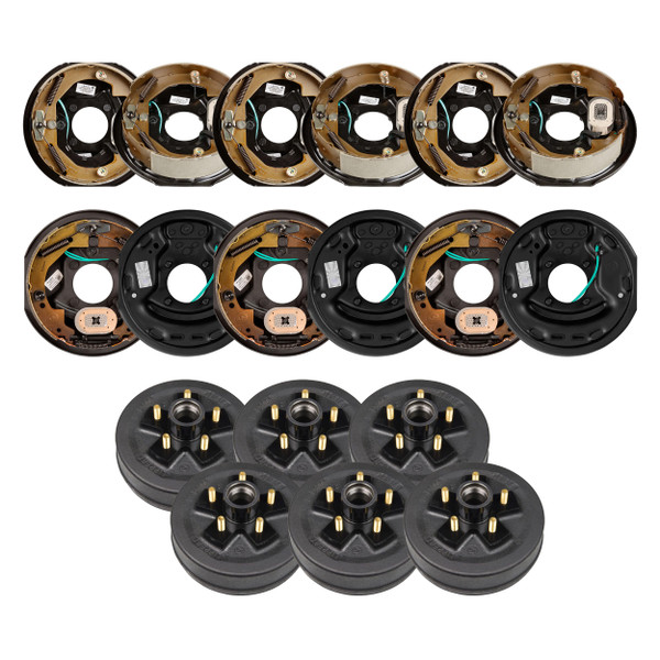 Lippert 10" 3,500 lb Electric Trailer Brake Kit  6 Trailer Brake Hubs (5 on 4.5", 1/2" Stud) with 3 Left & 3 Right Electric Brakes (10" x 2.25") LIPKIT05DIH - Lippert