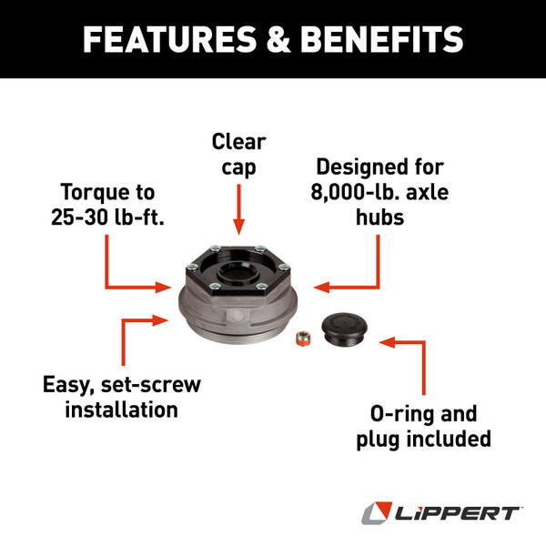 Lippert Trailer Axle Oil and Dust Cap with Set Screw - 8,000 lbs. Black 85373929
