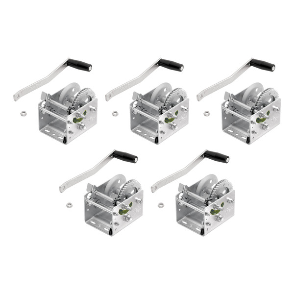 Fulton (5-Pack) Trailer Winch, Two-Speed, 2,000 lbs. Capacity, No Strap, 6.25 Inch Handle, Silver - Fulton