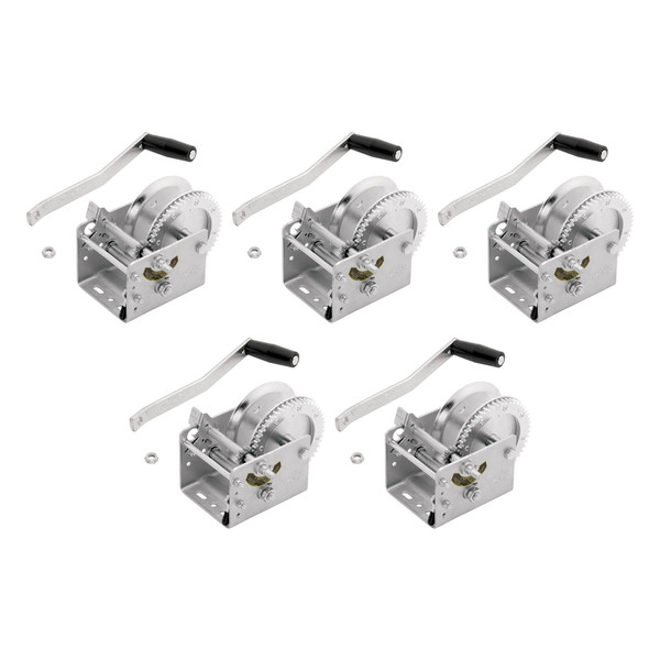 Fulton (5-Pack) Trailer Winch, Two-Speed, 2,600 lbs. Capacity, No Strap, 6.25 Inch Handle, Silver - Fulton