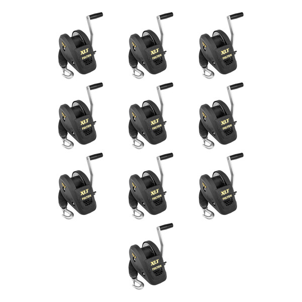 Fulton (10-Pack) XLT® Marine Trailer Winch, Single-Speed, 1,500 lbs. Capacity, 20 Foot Strap, 8 Inch Handle, Black Cover - Fulton