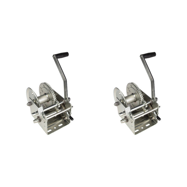 Fulton (2-Pack) Trailer Winch, Two-Speed, 3,200 lbs. Capacity, No Strap, 10 Inch Handle, Silver - Fulton