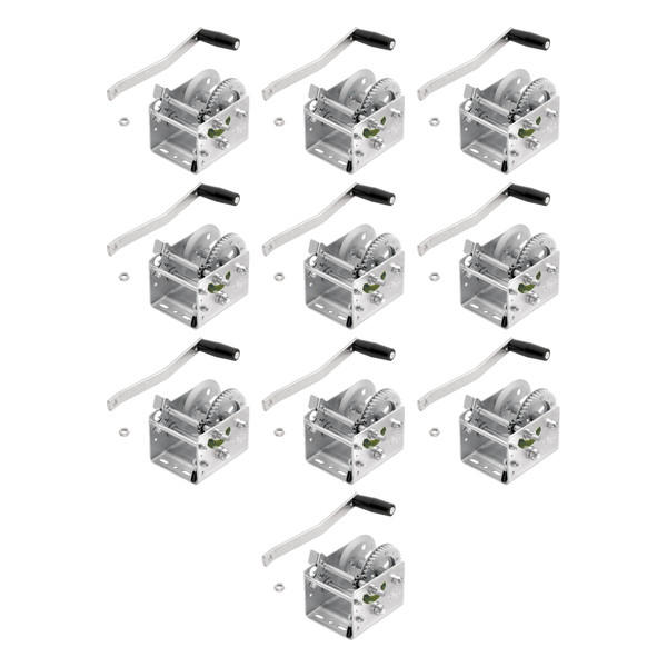Fulton (10-Pack) Trailer Winch, Two-Speed, 2,000 lbs. Capacity, No Strap, 6.25 Inch Handle, Silver - Fulton