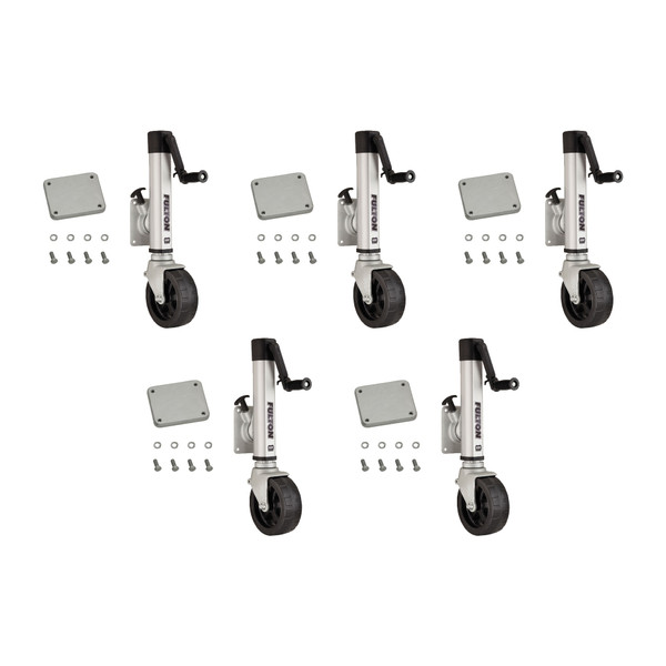 Fulton (5-Pack) F2® Marine Trailer Jack, 1,600 lbs. Lift Capacity, Sidewind, Wide Track Wheel, Weld-On Side Mount, 10 Inch Travel - Fulton