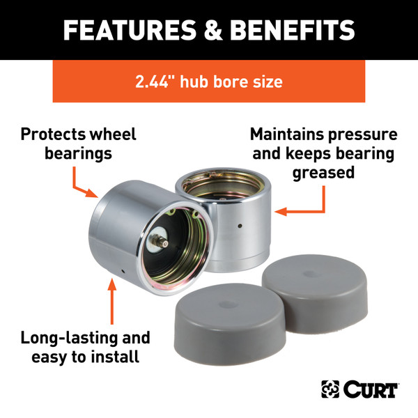 CURT 2.44" Bearing Protectors & Covers (2-Pack) Wheel Bearing Dust Cap