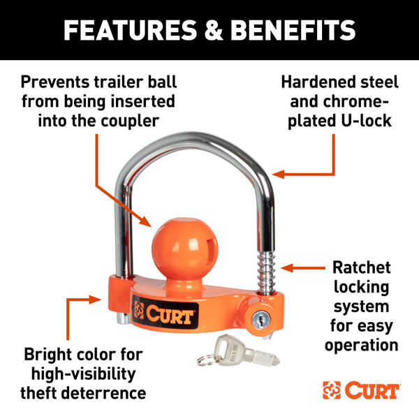 CURT Universal Trailer Coupler Lock, Keyed Alike 23090-KA