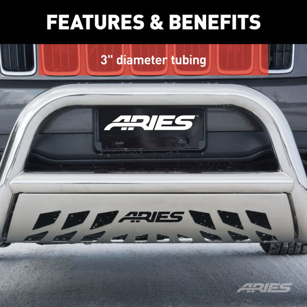 ARIES 2-1/2" Polished Stainless Bull Bar, Select Jeep Grand Cherokee Brush Guard