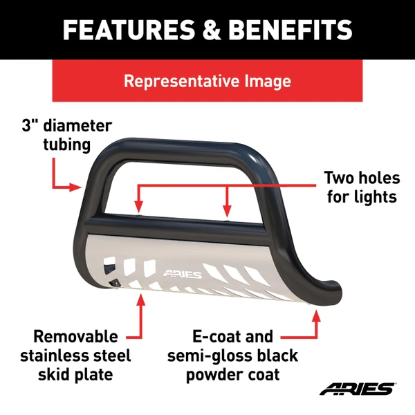 ARIES 3" Black Steel Bull Bar, Select Jeep Commander, Grand Cherokee Brush Guard