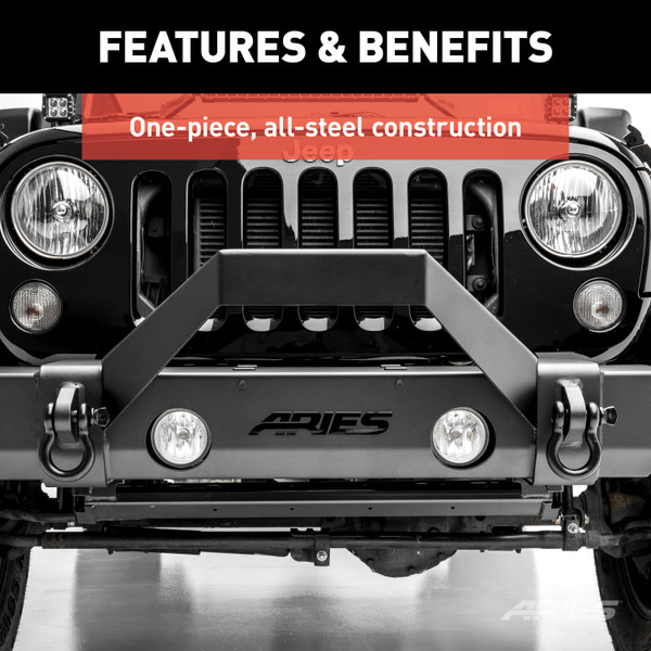 ARIES TrailCrusher Jeep Wrangler, Gladiator Steel Front Bumper Angular Brush Guard Bumper