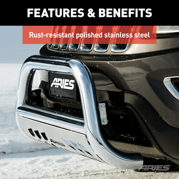 ARIES 2-1/2" Polished Stainless Bull Bar, Select Chevrolet Colorado, GMC Canyon Brush Guard
