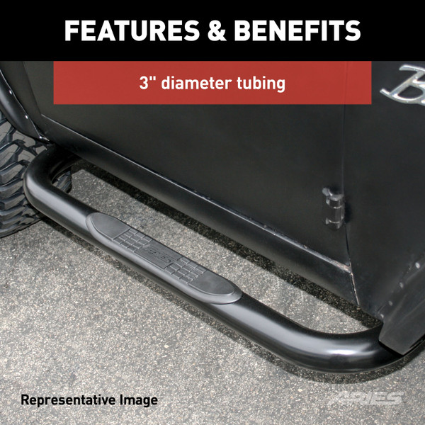 ARIES 3" Round Polished Stainless Side Bars, Select Jeep Wrangler YJ, TJ Step Nerf Bar Kit