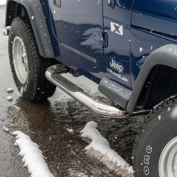 ARIES 3" Round Polished Stainless Side Bars, Select Jeep Wrangler YJ, TJ Step Nerf Bar Kit