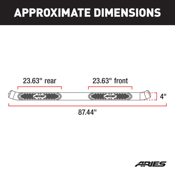 ARIES 4" Polished Stainless Oval Side Bars, Select Ford Excursion, F-250, F-350 Step Nerf Bar Kit