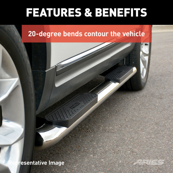 ARIES 4" Polished Stainless Oval Side Bars, Select Ford Excursion, F-250, F-350 Step Nerf Bar Kit