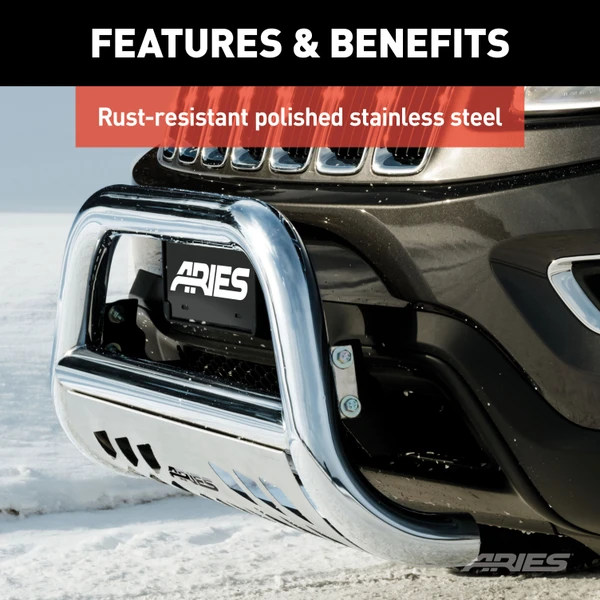 ARIES 3" Polished Stainless Bull Bar, Select Toyota 4Runner Brush Guard