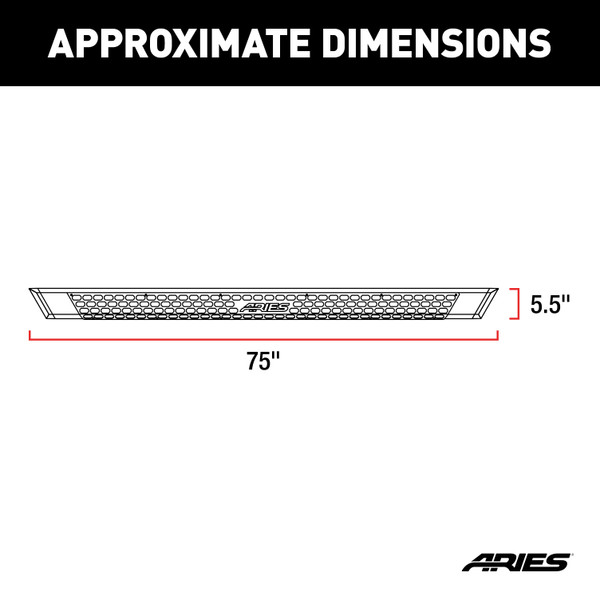 ARIES AdvantEDGE 5-1/2" x 75" Black Aluminum Side Bars, Select Ford F-250, F-350 Step Nerf Bar Kit